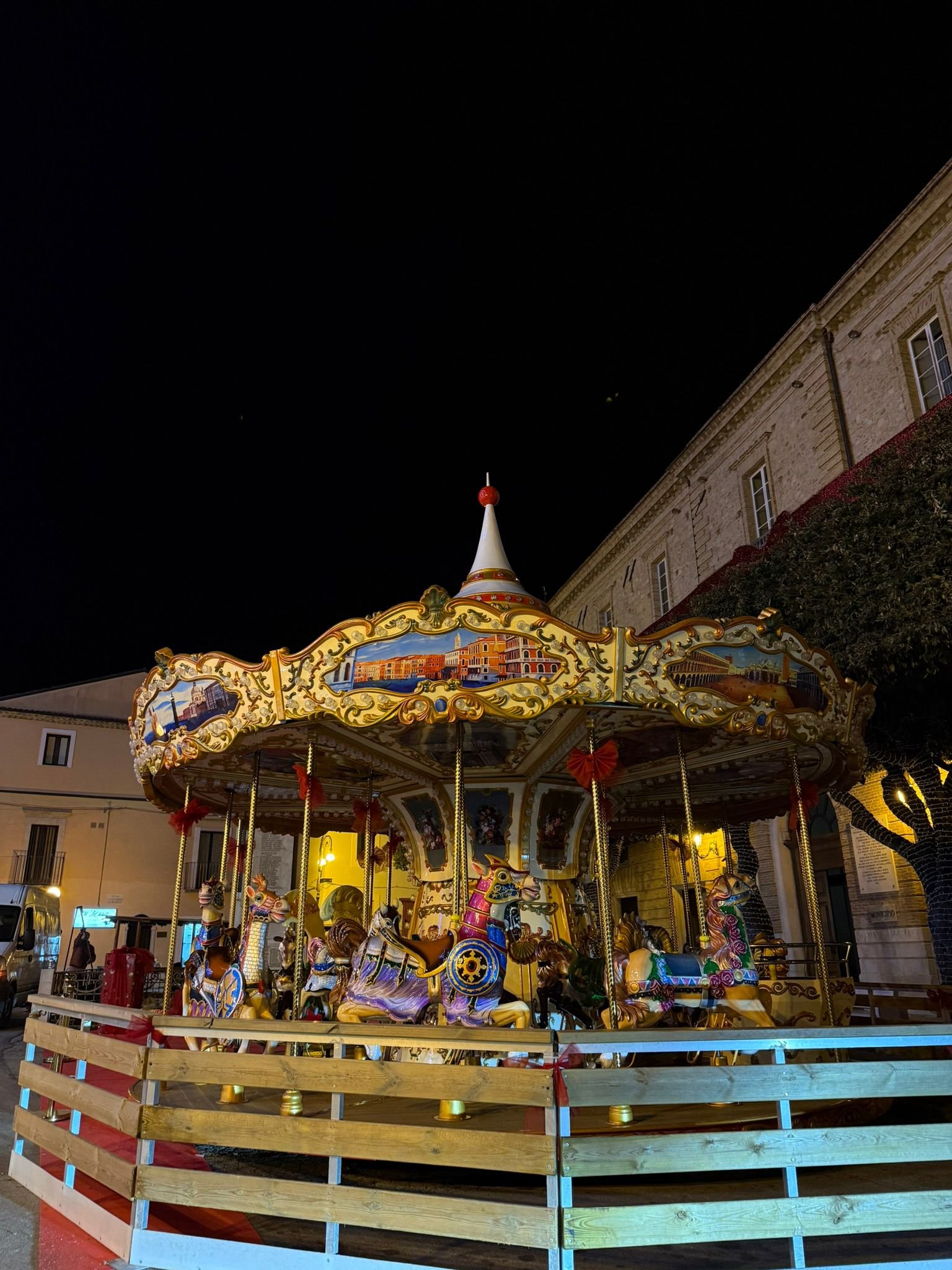 Il carosello installato nella piazza del municipio